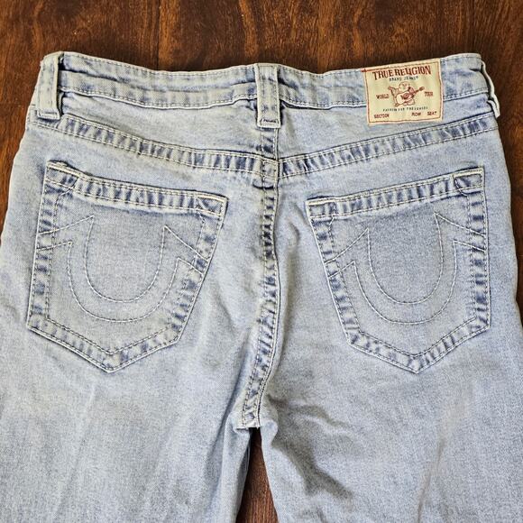 True Religion Ricki Relaxed Straight Leg Crossover Waistband Light Wash Jeans - Picture 9 of 11